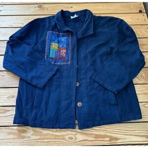 Brie Kriebel Clothing Patch Art Button Up Jacket Size XL Women’s Navy